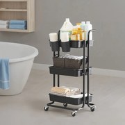 Carrinho com 3 níveis, carrinho de serviço, carrinho de cozinha com pega 41,6 x 33,5 x 86,3 cm preto
