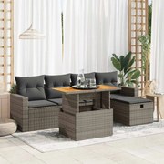 vidaXL 6 pcs conjunto sofás jardim com almofadões PE/acácia cinzento