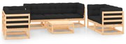8 pcs conjunto lounge de jardim c/ almofadões pinho maciço