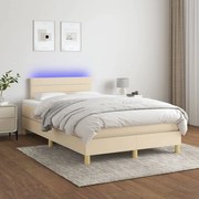 Cama box spring c/ colchão e LED 120x200 cm tecido cor creme