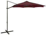vidaXL Guarda-sol jardim cantilever c/ poste e luzes LED 300 cm bordô