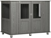 PawHut Gaiola para Cães Grandes Desmontável 2 em 1 Mesa Auxiliar com 2 Portas com Trava e 4 Janelas 114x60x82 cm Cinza | Aosom Portugal
