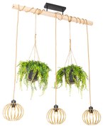 Candeeiro de suspensão rústico dourado com madeira 3 luzes - Yura