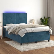 vidaXL Cama box spring c/ colchão/LED 140x200 cm veludo azul-escuro
