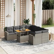 vidaXL 9 pcs conjunto sofás p/ jardim com almofadões vime PE cinzento