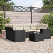 vidaXL 7 pcs conjunto de sofás p/ jardim c/ almofadões vime PE preto