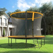 Trampolim de jardim Ø 366 cm com rede de segurança, cobertura lateral preto-laranja