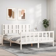 vidaXL Estrutura de cama King Size com cabeceira madeira maciça branco