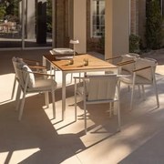 Conjunto De Mesa Retangular Katiana, 160x90 Cm, Feito De Alumínio E Madeira De Teca, E 6 Cadeiras De Jardim Yervin, Feitas De Al Branco - Sklum