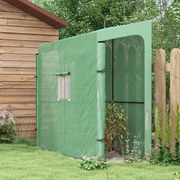 Estufa de jardim encostada à parede para cultivo de tomate 200 x 80 x 200/180 A cm, com 2 portas enroláveis com fecho de correr, 1 janela, verde