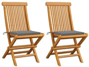 vidaXL Cadeiras de jardim c/ almofadões cinzentos 2 pcs teca maciça