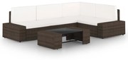 5 pcs conjunto lounge p/ jardim c/ almofadões vime PE castanho