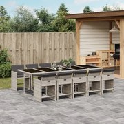 vidaXL 11 pcs conjunto jantar p/ jardim c/ almofadões vime PE cinzento