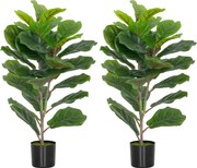 HOMCOM Conjunto de 2 plantas artificiais de interior 80 cm figueira-lira artificial com vaso de plástico e flocagem verde | Aosom Portugal
