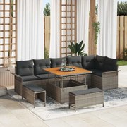 vidaXL Conjunto de Sofá de Jardim de 9 Peças com Almofadas Cinzas em Rattan Sintético e Acácia.