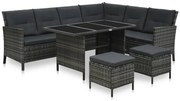 Conjunto lounge de jardim c/ almofadões 4 pcs vime PE cinzento