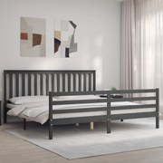 Estrutura de cama com cabeceira 200x200 cm madeira maciça cinza