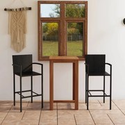 3 pcs conjunto de bar para jardim preto