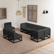 vidaXL 8 pcs conjunto lounge de jardim c/ almofadões pinho maciço