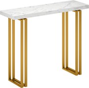 HOMCOM Mesa consola, mesa de entrada, com tampo imitação mármore, estrutura em aço, 100 x 30 x 78,5 cm, branco e dourado | Aosom Portugal