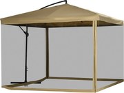 Outsunny Chapéu de Sol de Jardim Chapéu de Sol Excêntrico com Rede Mosquiteira Manivela e Base Cruzada 296x296x265cm Bege | Aosom Portugal