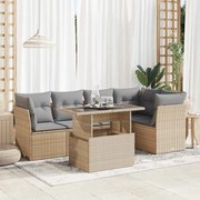 6 pcs conjunto de sofás p/ jardim com almofadões vime PE bege
