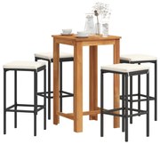 vidaXL 5 pcs conjunto de bar para jardim vime PE/acácia maciça preto