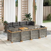 vidaXL 9 pcs conjunto sofás p/ jardim com almofadões vime PE cinzento