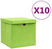 vidaXL Caixas de arrumação com tampas 10 pcs 28x28x28 cm verde