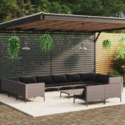vidaXL 13 pcs conj. lounge jardim c/ almofadões vime PE cinza-escuro