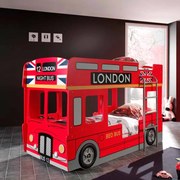 Conjunto Beliche Infantil Autocarro de Londres com Luzes LED + 2 COLCHÕES 90x200cm Vermelho