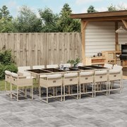 vidaXL 15 pcs conjunto de jantar p/ jardim com almofadões vime PE bege