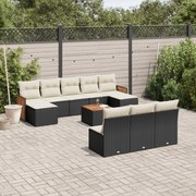 vidaXL 11 pcs conjunto sofás de jardim c/ almofadões vime PE preto