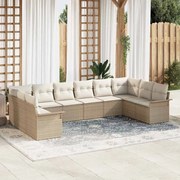 vidaXL Conjunto de Sofá de Jardim de 10 peças com almofadas bege em rattan sintético
