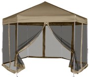 vidaXL Tenda pop-up hexágono c/paredes 3,6x3,1m 220g/m² cinza-castanho