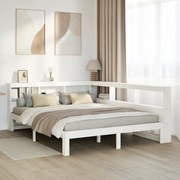 vidaXL Cama com estante sem colchão 140x200 cm pinho maciço branco