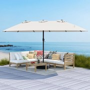 Guarda-sol de jardim de duplo com 12 hastes de metal e base estável, inclui 2 sacos de areia, ventilado Bege