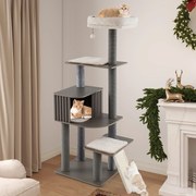 Grande torre para gatinhos com balanço de rede, galhos de madeira e juta, árvore moderna para gatos, centro de atividades interno natural
