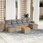 vidaXL 8 pcs conjunto de sofás p/ jardim com almofadões vime PE bege