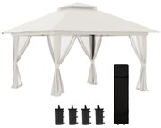 Outsunny Tenda Dobrável Pop-Up 3,9x3,9 m Tenda de Jardim com Altura Ajustável Proteção UV50+ Rede Mosquiteira e Bolsa de Transporte com Rodas Creme | AOSOM Portugal