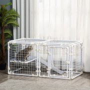 Gaiola Metálica para Animais de Estimação Gaiola para Coelhos com 9 Painéis com Trava e Escada para Cobaias Desenho DIY 68x68,2x2,5cm Branco