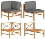 2 pcs conj. lounge de jardim c/ almofadões cinza-escuro teca