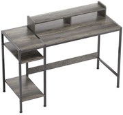 HOMCOM Secretária com Prateleiras Laterais Suporte para Monitor Ajustável e Estrutura Móvel 120x48x85,5 cm Madeira Acinzentada | Aosom Portugal