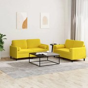 2 pcs conjunto de sofás com almofadas veludo amarelo