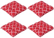 Outsunny Conjunto de 4 Almofadas para Cadeiras de Sala 48x48x7 cm Impermeáveis e Anti-UV com 2 Fitas de Fixação Vermelho
