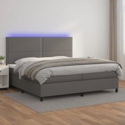 vidaXL Cama box spring c/ colchão/LED 200x200cm couro artificial cinza