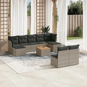 vidaXL 10 pcs conjunto sofás de jardim c/ almofadões vime PE cinzento