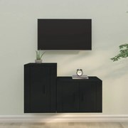 2 pcs conjunto móveis de TV derivados de madeira preto