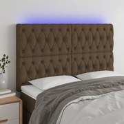 Cabeceira de cama c/ luzes LED tecido 144x7x118/128cm castanho