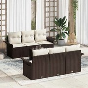vidaXL Conjunto de Sofá de Jardim 7 Peças com Almofadas Marrom em Rattan Sintético